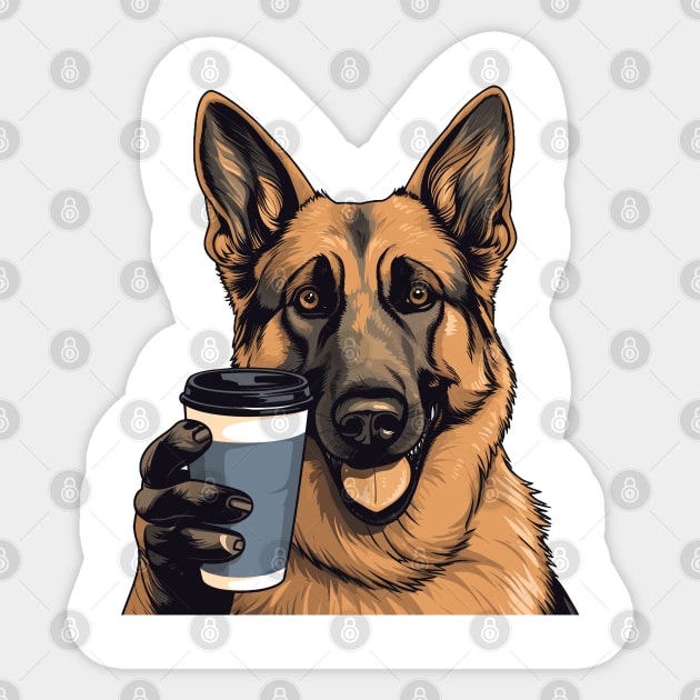 German Shepherd Drinking Coffee Sticker by Graceful Designs